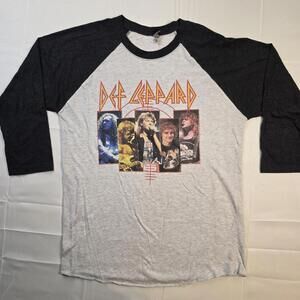 Def Leppard Shirt Mens Medium Gray Black 3/4 Sleeve Summer Tour 2016 Band Music